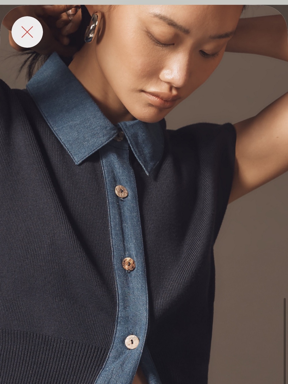 Anthropologie COMMENSE Denim Collar Sleeveless Knit Top XS - Picture 2 of 3